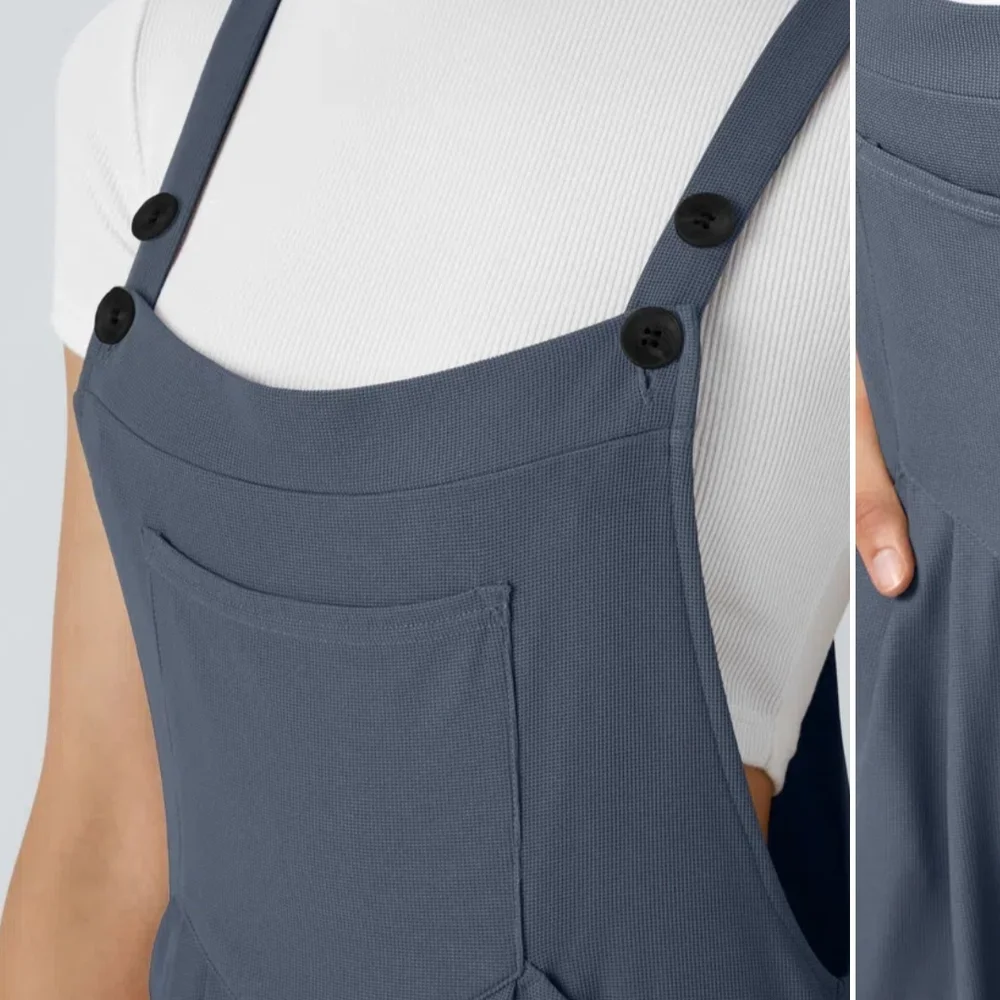 HALARA NWT Adjustable Strap Button W/ Pockets Waffle Overalls Sz Medium - Picture 4 of 8